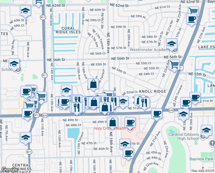 map of restaurants, bars, coffee shops, grocery stores, and more near 5181 Northeast 18th Avenue in Fort Lauderdale