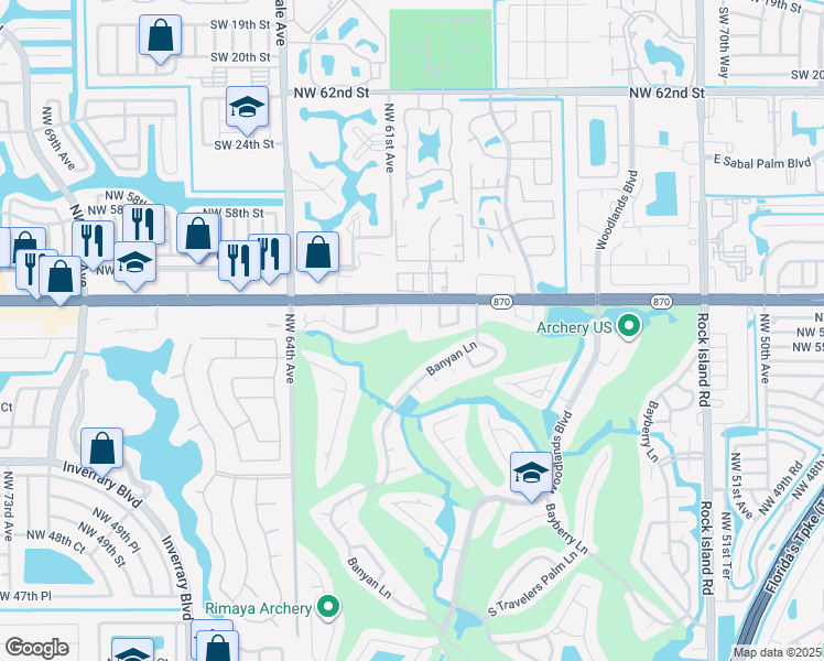 map of restaurants, bars, coffee shops, grocery stores, and more near 5505 Red Oak Circle in Tamarac