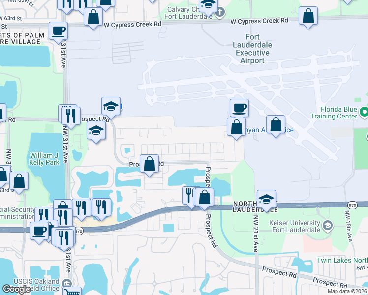 map of restaurants, bars, coffee shops, grocery stores, and more near 2610 Northwest 55th Street in Fort Lauderdale