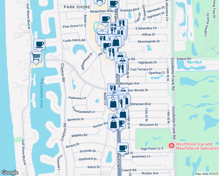 map of restaurants, bars, coffee shops, grocery stores, and more near 4001 Tamiami Trail North in Naples