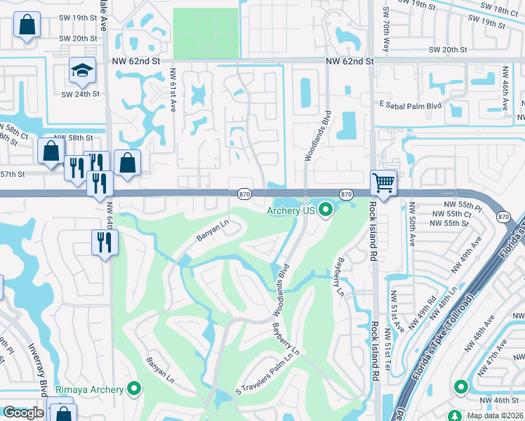 map of restaurants, bars, coffee shops, grocery stores, and more near 5704 Guava Drive in Tamarac
