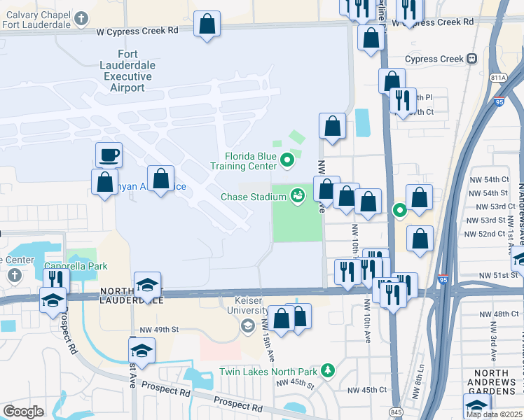 map of restaurants, bars, coffee shops, grocery stores, and more near 5401 East Perimeter Road in Fort Lauderdale