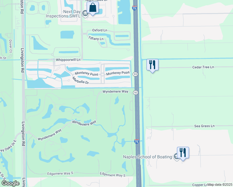 map of restaurants, bars, coffee shops, grocery stores, and more near 885 Wyndemere Way in Naples