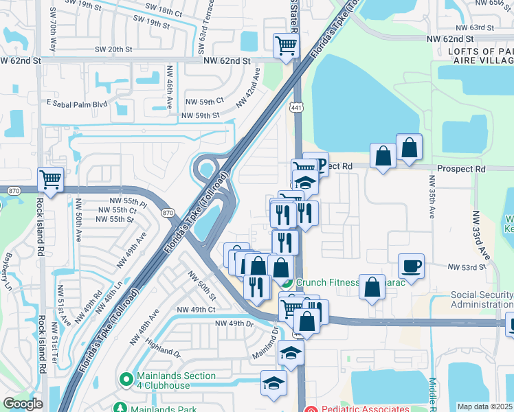 map of restaurants, bars, coffee shops, grocery stores, and more near 4019 Lakeside Drive in Tamarac