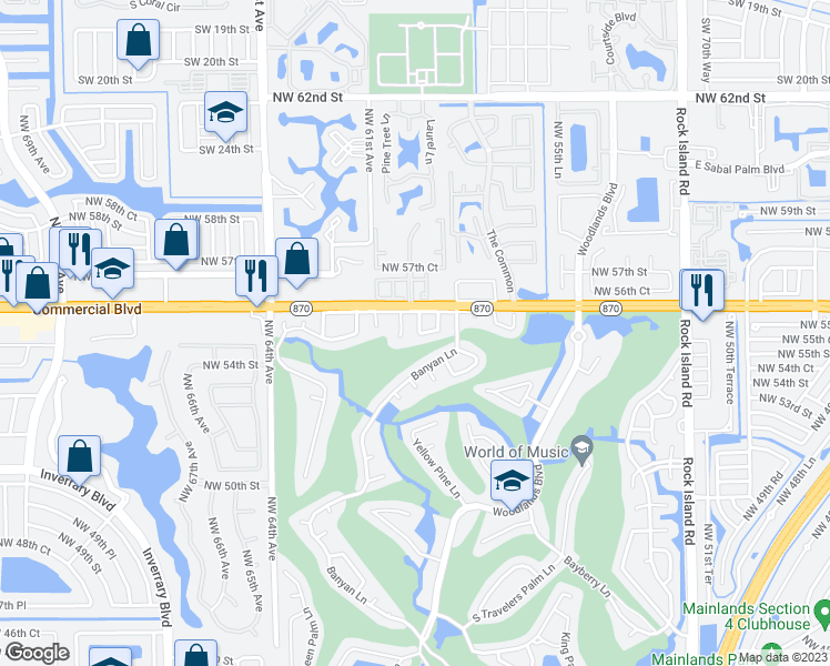 map of restaurants, bars, coffee shops, grocery stores, and more near 5914 Blue Beech Lane in Tamarac