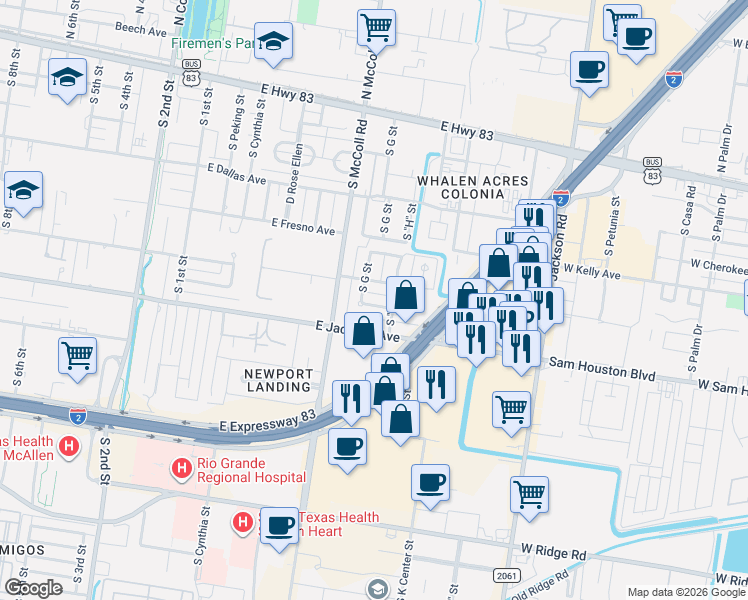 map of restaurants, bars, coffee shops, grocery stores, and more near 805 East Ithaca Avenue in McAllen