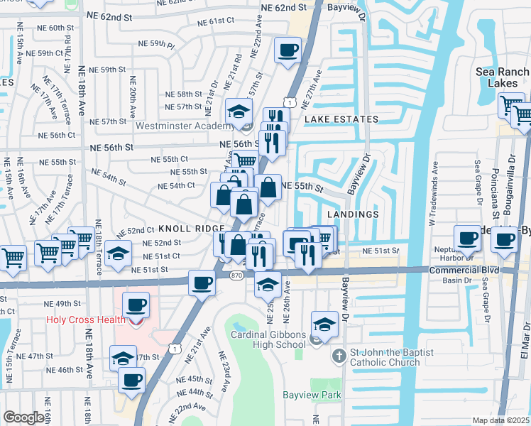map of restaurants, bars, coffee shops, grocery stores, and more near 97 Northeast 24th Terrace in Fort Lauderdale