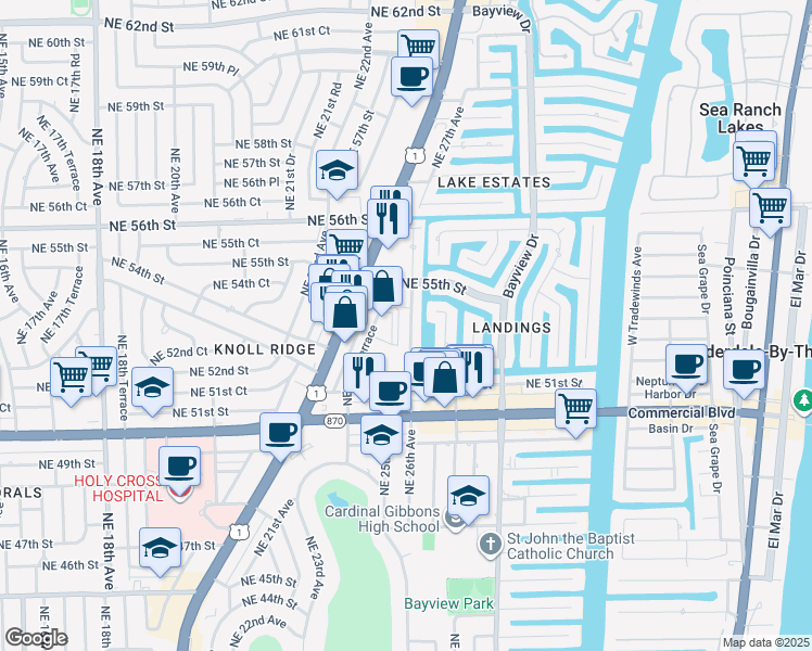 map of restaurants, bars, coffee shops, grocery stores, and more near 5231 Northeast 26th Avenue in Fort Lauderdale