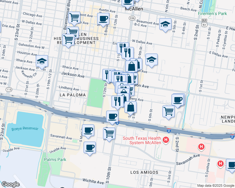 map of restaurants, bars, coffee shops, grocery stores, and more near 1110 South 10th Street in McAllen