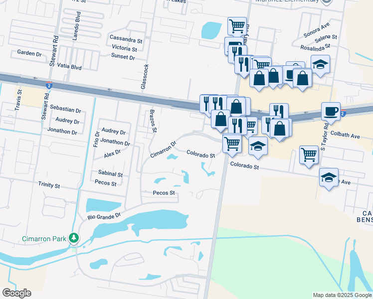 map of restaurants, bars, coffee shops, grocery stores, and more near 2205 Colorado Street in Mission