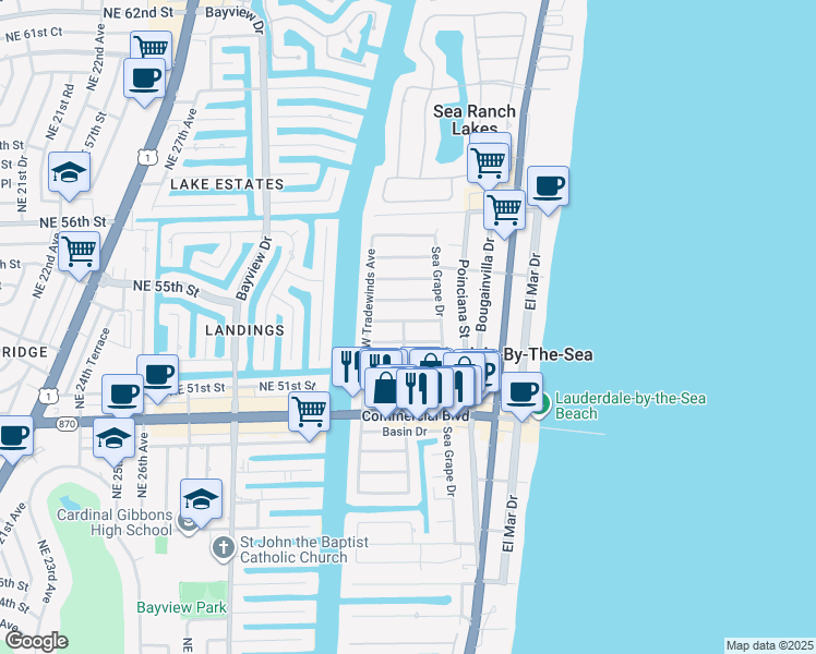 map of restaurants, bars, coffee shops, grocery stores, and more near 4510 Trade Winds Avenue East in Lauderdale-by-the-Sea