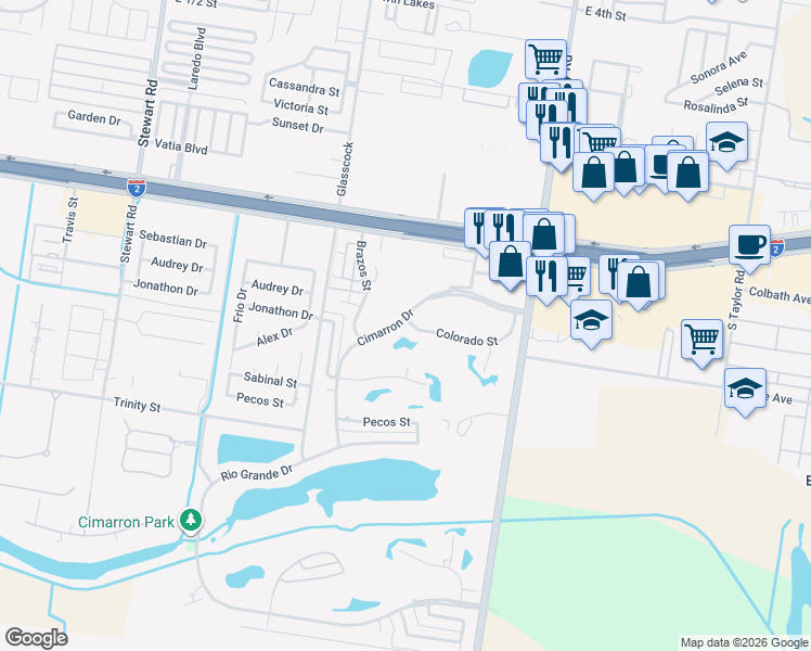 map of restaurants, bars, coffee shops, grocery stores, and more near 2104 Colorado Street in Mission