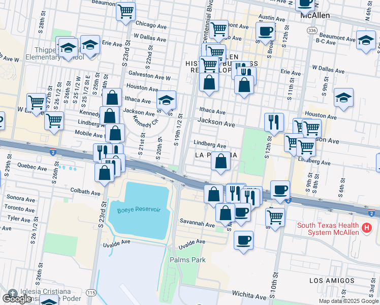 map of restaurants, bars, coffee shops, grocery stores, and more near 1311 Bicentennial Boulevard in McAllen