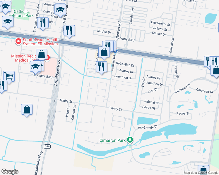 map of restaurants, bars, coffee shops, grocery stores, and more near 1019 South Stewart Road in Mission