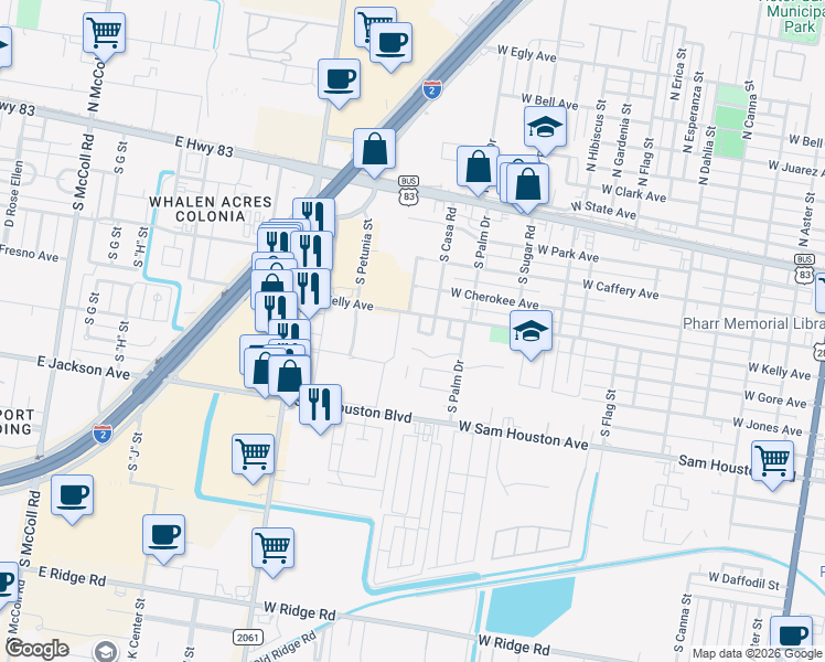 map of restaurants, bars, coffee shops, grocery stores, and more near 512 S Diplomat Dr in Pharr