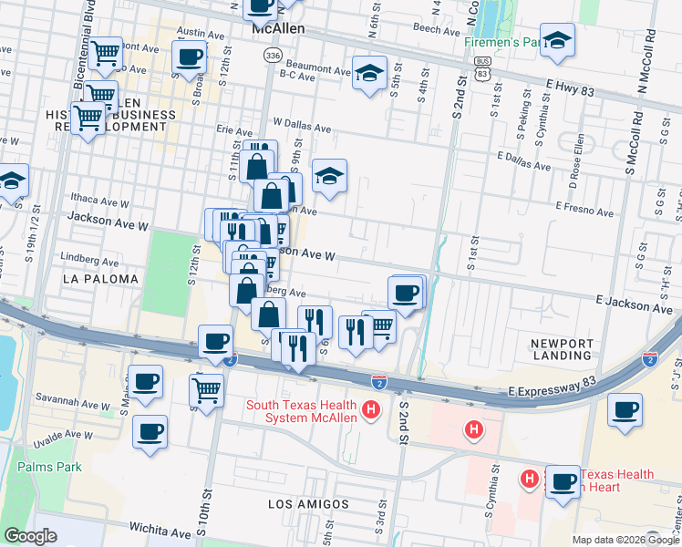 map of restaurants, bars, coffee shops, grocery stores, and more near 600 Kennedy Avenue in McAllen