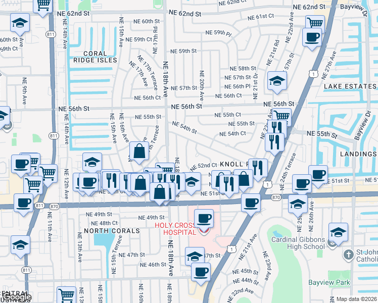 map of restaurants, bars, coffee shops, grocery stores, and more near 5260 Northeast 19th Avenue in Fort Lauderdale