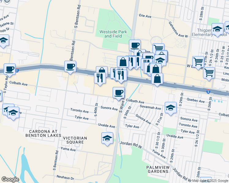 map of restaurants, bars, coffee shops, grocery stores, and more near 3801 West Expressway 83 in McAllen