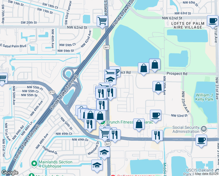 map of restaurants, bars, coffee shops, grocery stores, and more near 5430 U.S. 441 in Fort Lauderdale