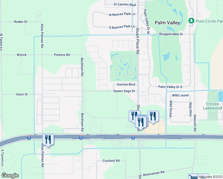 map of restaurants, bars, coffee shops, grocery stores, and more near 602 Knotty Pine Lane in Harlingen