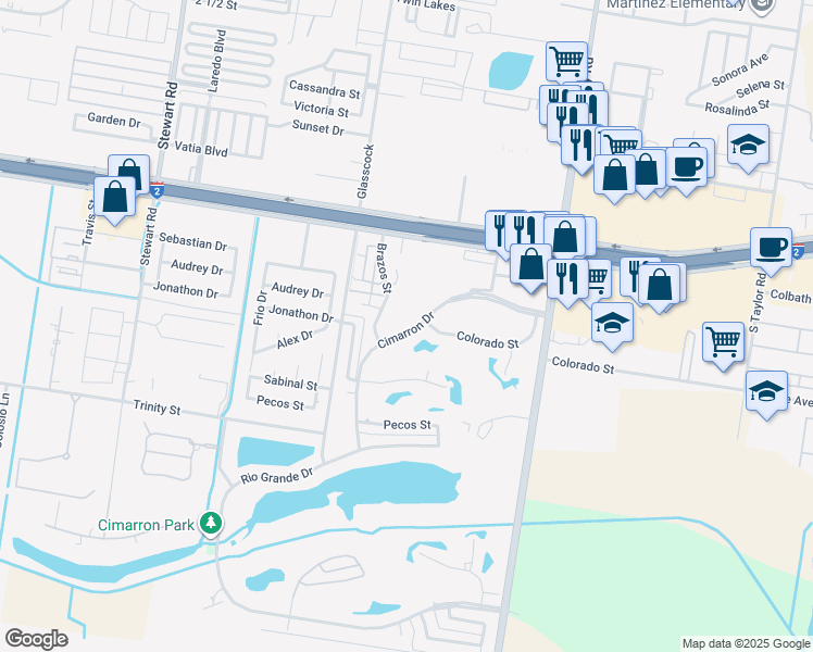 map of restaurants, bars, coffee shops, grocery stores, and more near 818 Cimarron Drive in Mission