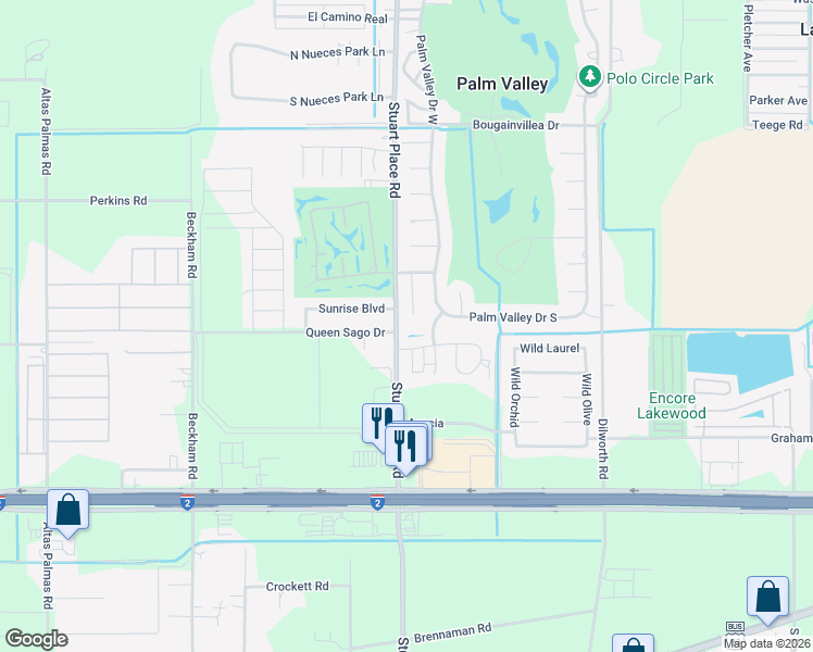 map of restaurants, bars, coffee shops, grocery stores, and more near 101 La Cana Cir in Harlingen