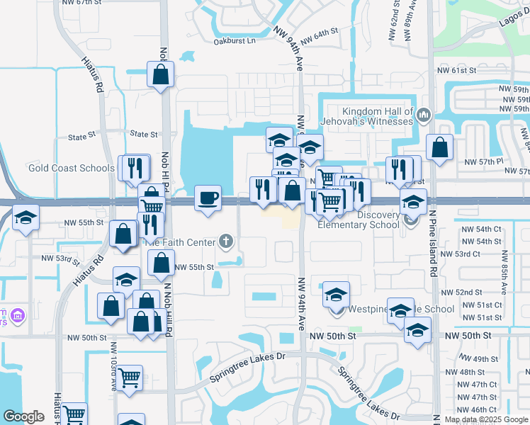 map of restaurants, bars, coffee shops, grocery stores, and more near in Sunrise