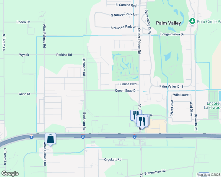 map of restaurants, bars, coffee shops, grocery stores, and more near 602 Knotty Pine Lane in Harlingen