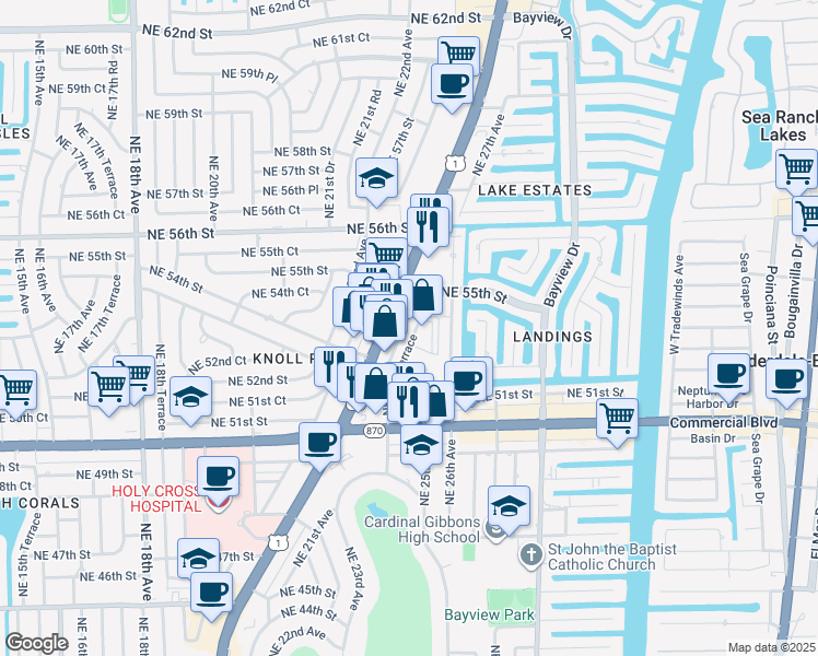 map of restaurants, bars, coffee shops, grocery stores, and more near 97 Northeast 24th Terrace in Fort Lauderdale