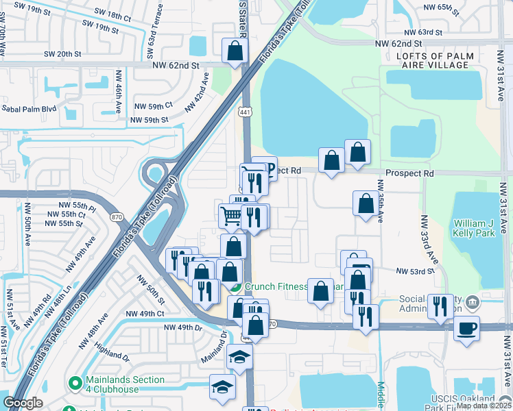 map of restaurants, bars, coffee shops, grocery stores, and more near 5430 U.S. 441 in Fort Lauderdale