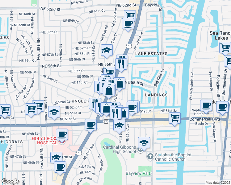 map of restaurants, bars, coffee shops, grocery stores, and more near 97 Northeast 24th Terrace in Fort Lauderdale