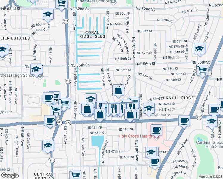 map of restaurants, bars, coffee shops, grocery stores, and more near 5260 Northeast 17th Avenue in Fort Lauderdale