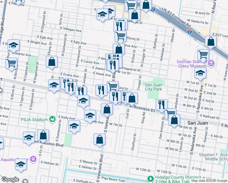 map of restaurants, bars, coffee shops, grocery stores, and more near 216 Fiesta Circle in San Juan
