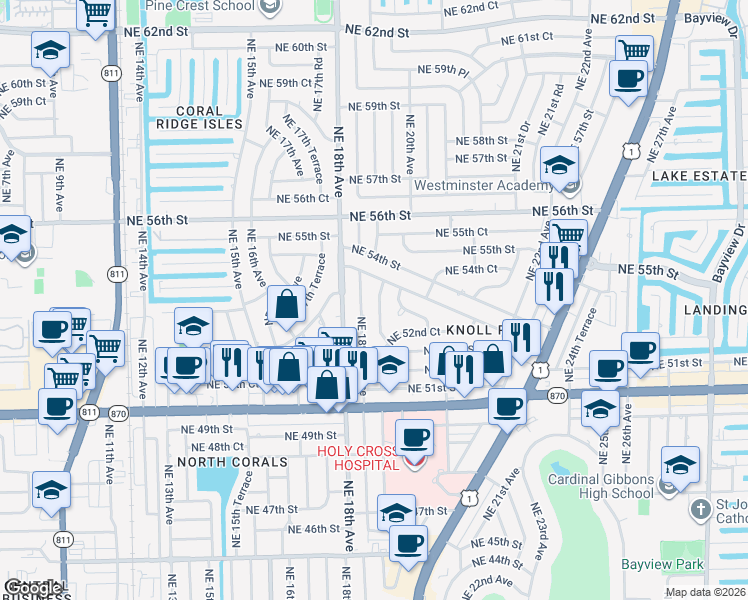 map of restaurants, bars, coffee shops, grocery stores, and more near 5260 Northeast 19th Avenue in Fort Lauderdale
