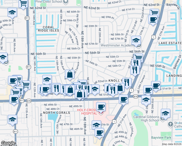 map of restaurants, bars, coffee shops, grocery stores, and more near 5260 Northeast 19th Avenue in Fort Lauderdale