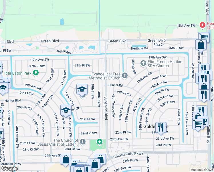 map of restaurants, bars, coffee shops, grocery stores, and more near 1900 Sunshine Boulevard in Naples