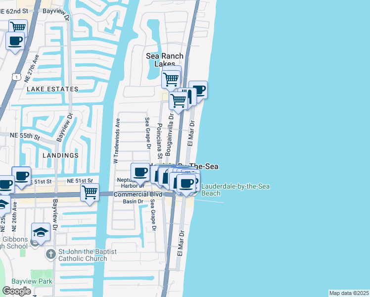 map of restaurants, bars, coffee shops, grocery stores, and more near 4517 El Mar Drive in Lauderdale-by-the-Sea