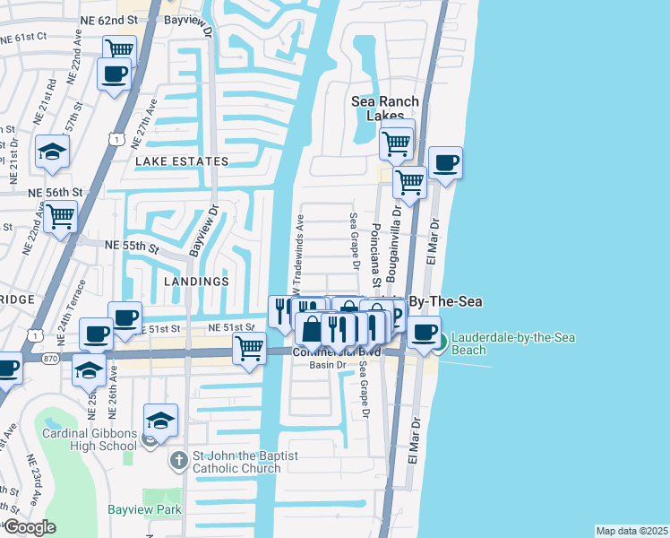 map of restaurants, bars, coffee shops, grocery stores, and more near 4510 Trade Winds Avenue East in Lauderdale-by-the-Sea