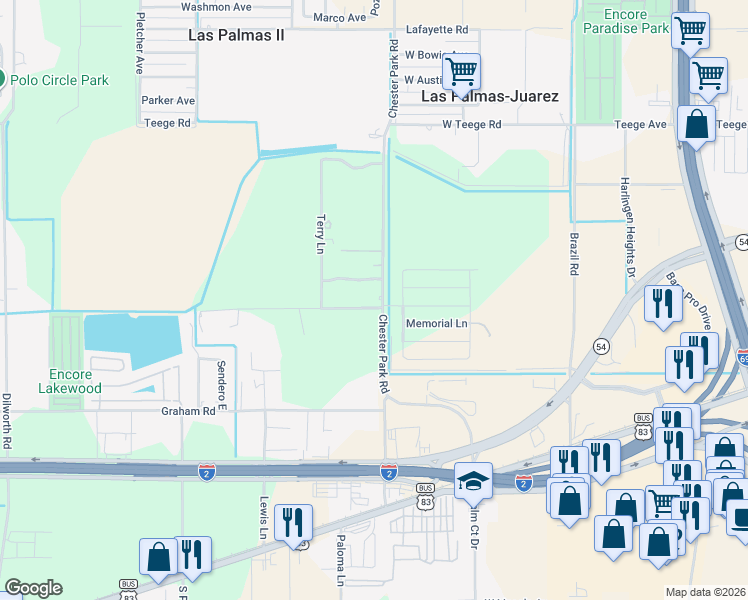 map of restaurants, bars, coffee shops, grocery stores, and more near 117 Chester Park Rd in Harlingen