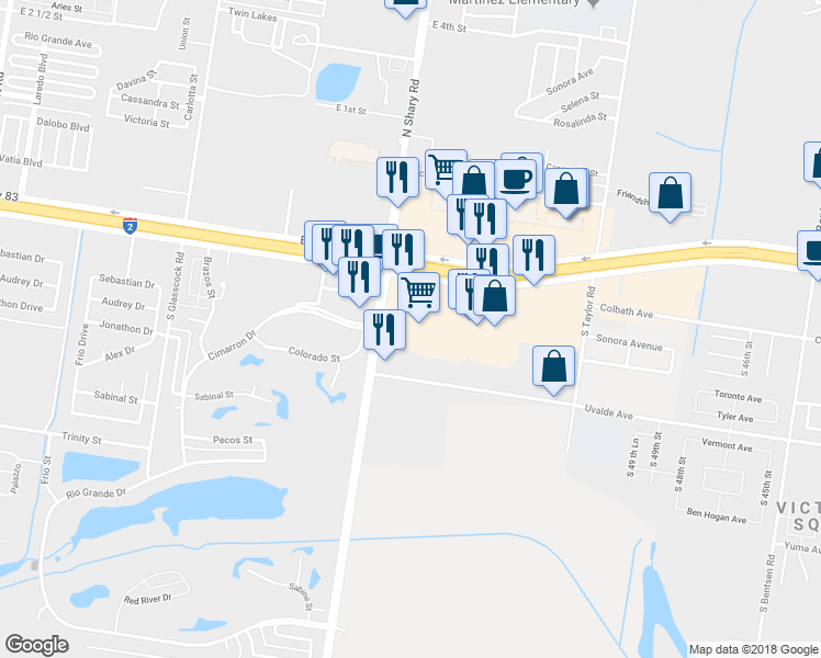 map of restaurants, bars, coffee shops, grocery stores, and more near 809 South Shary Road in Mission
