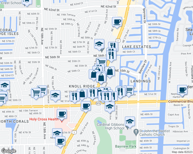 map of restaurants, bars, coffee shops, grocery stores, and more near 5425 U.S. 1 in Fort Lauderdale