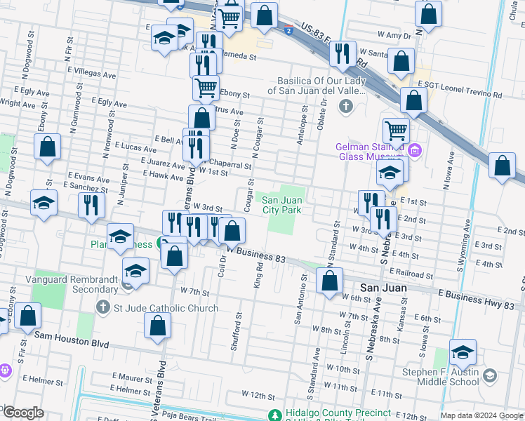 map of restaurants, bars, coffee shops, grocery stores, and more near 607 West 3rd Street in San Juan