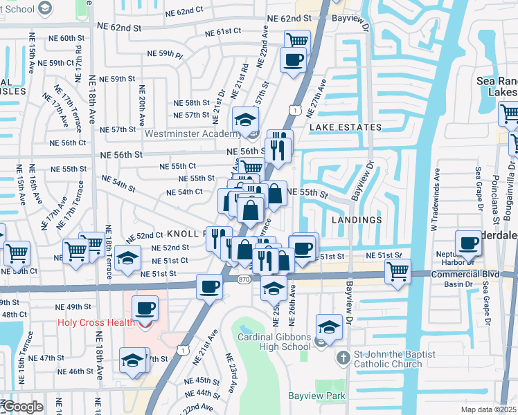 map of restaurants, bars, coffee shops, grocery stores, and more near 97 Northeast 24th Terrace in Fort Lauderdale