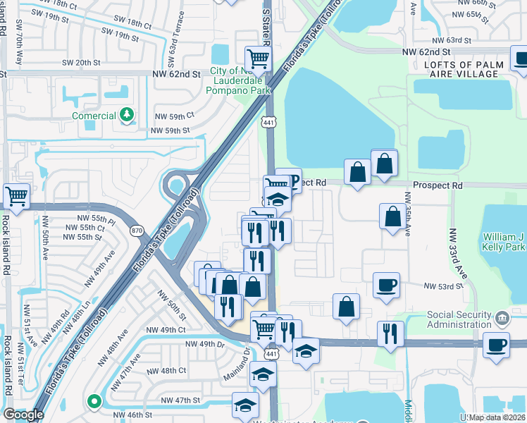 map of restaurants, bars, coffee shops, grocery stores, and more near 5430 U.S. 441 in Fort Lauderdale