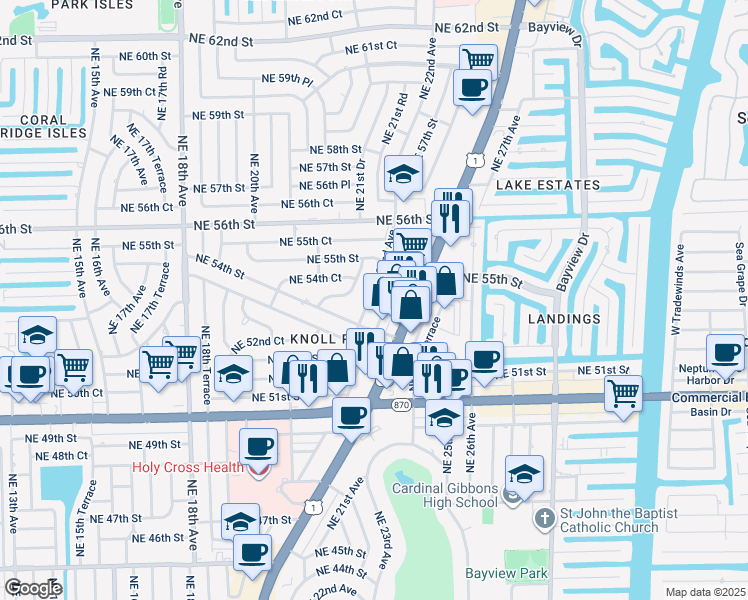 map of restaurants, bars, coffee shops, grocery stores, and more near 5404 Northeast 22nd Avenue in Fort Lauderdale