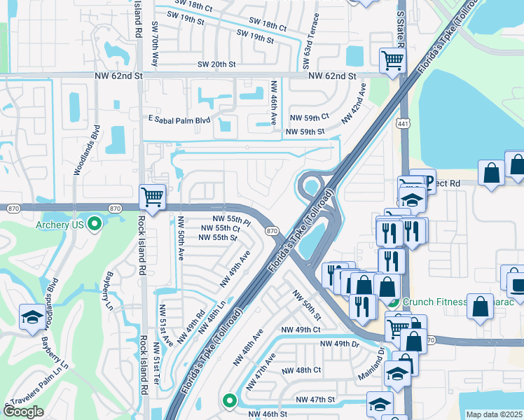 map of restaurants, bars, coffee shops, grocery stores, and more near 4812 Northwest 56th Court in Tamarac