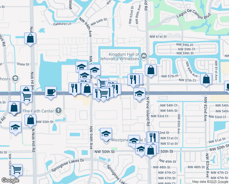 map of restaurants, bars, coffee shops, grocery stores, and more near in Sunrise