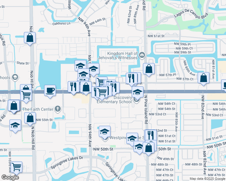 map of restaurants, bars, coffee shops, grocery stores, and more near in Sunrise