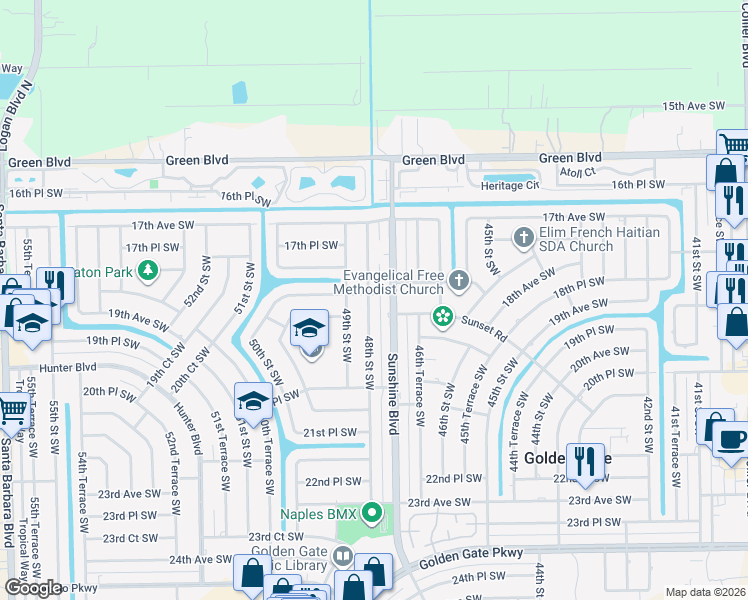map of restaurants, bars, coffee shops, grocery stores, and more near 1842 48th Street Southwest in Naples