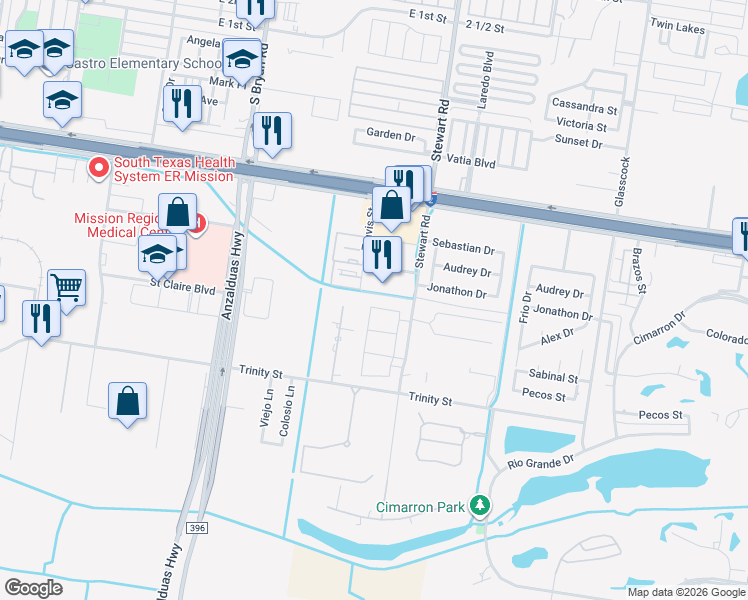 map of restaurants, bars, coffee shops, grocery stores, and more near 901 Travis Street in Mission